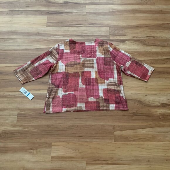 Alfred Dunner Mulberry Street 3/4 Sleeve Red Gold Multicolor Metallic XL Top NWT - Picture 6 of 11